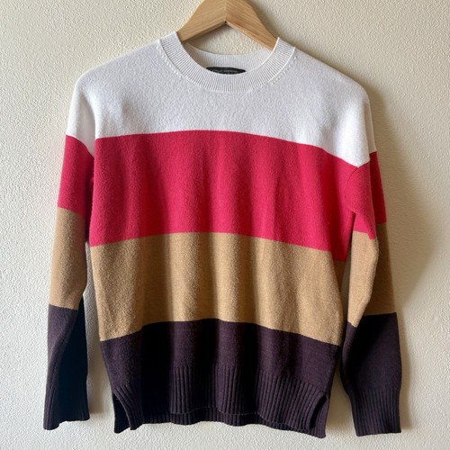 French Connection Women’s XS Sweater Color Block Brown Tan Ivory Pink Pullover