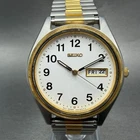 Seiko Watch Men 37mm White Dial Two Tone Daydate Round 7N43-9048 New Battery HG