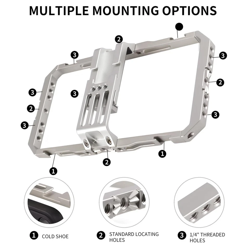 Trípode de mano de metal de aluminio para teléfono celular jaula de video plataforma estabilizador con asas Foto 3 de 4