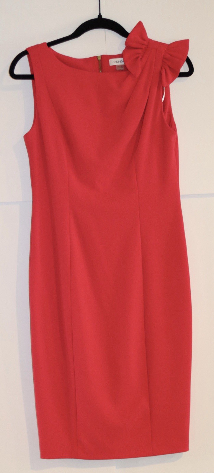 Calvin Klein Women’s Red Sheath Dress Size 4 Knee-Length Sleeveless Bow Zip