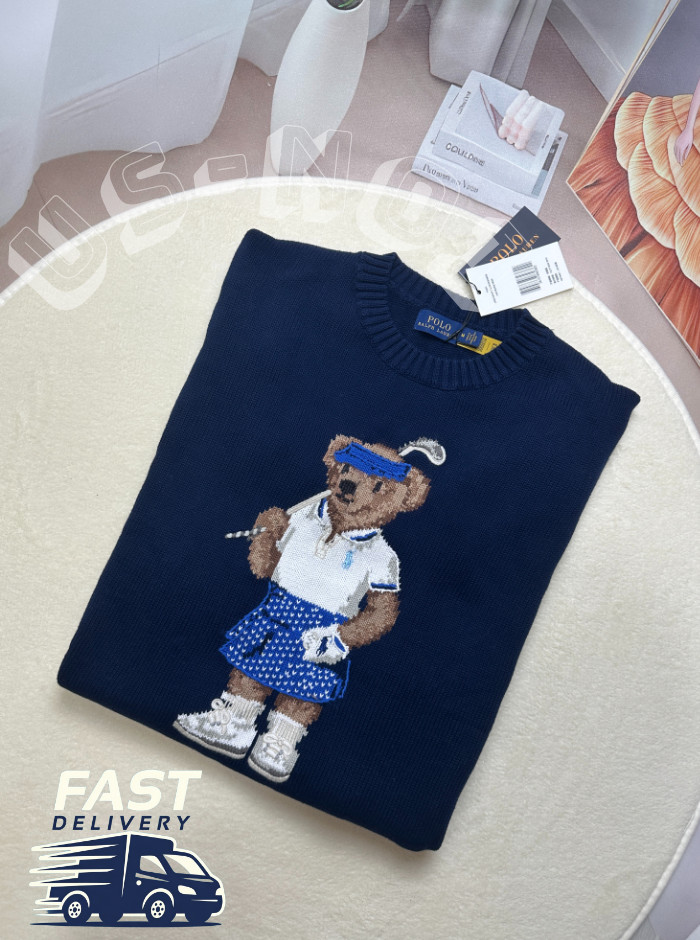 Polo Ralph Lauren Golf Bear Cotton Sweater Women's S Size Navy Blue NWT Trend image 3