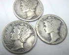 1919 P,  1919 D, & 1919 S * 3 Silver MERCURY DIMES ! Shown * USA ONLY * $5. SHIP