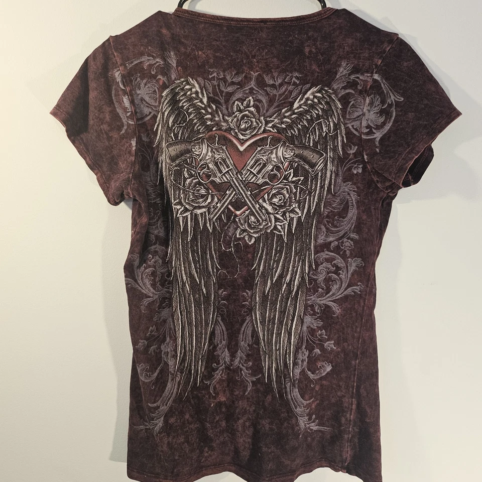 Camiseta Top Mujer Xtreme Couture Affliction Like Vintage Pierce Corazón Rojo S Foto 2 de 3