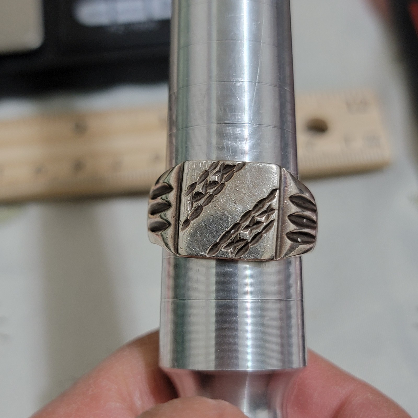 925 sterling silver Square signet ring with engra… - image 1