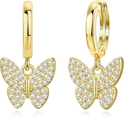 Aretes colgantes de mariposa con dije de mariposa, oro de 14K para mujeres