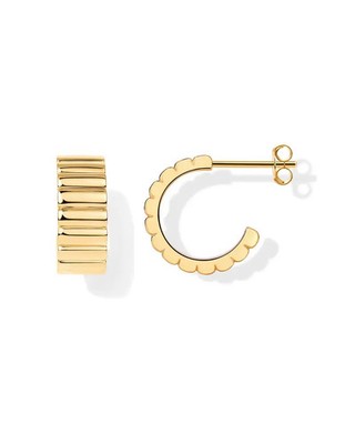 Gold Tone Ribbed Hoop Huggie Earrings Women Chunky Lightweight Scallop Jewelry