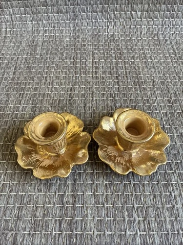 STANGL Pottery Pair Granada Gold 5138 Candle Stick Holders Vintage