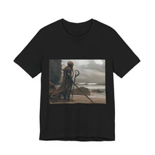 Mysterious Coastal Wanderer T-Shirt | Fantasy Landscape Tee