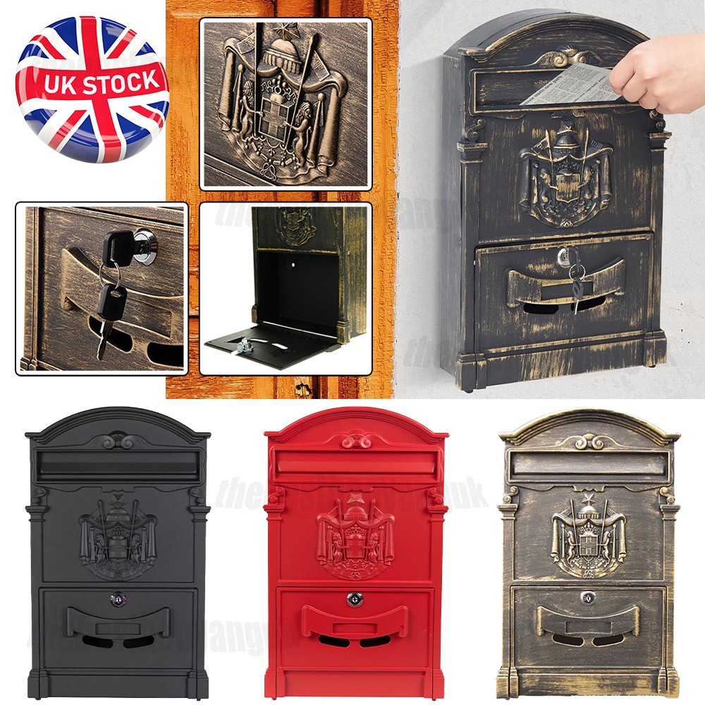 Letter Postbox Large Vintage Letter Post Box Mailbox Lockable Wall Mount Outdoor ...