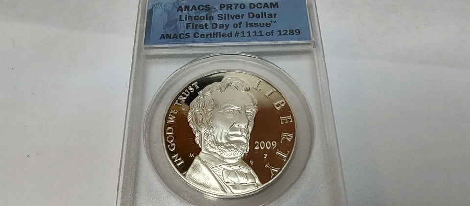 2009P Lincoln 99.9 % Silver Eagle Coin-ANACS PR70 DCAM #1111 1st day Flawless! - Image 2 of 4