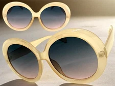 OVERSIZED EXAGGERATED Vintage Retro Style SUNGLASSES X-Large Round Beige Frame