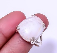 White Scolecite - India 925 Sterling Silver Solitaire Handmade Ring s.10 R19-214