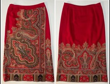 Vintage Talbots Wool Maxi Wrap Skirt Red Paisley Sz 10 Petite 30x31.75 EUC