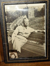 WWII Military photo real original US Army Soldier on Park Bench 5" x 7"