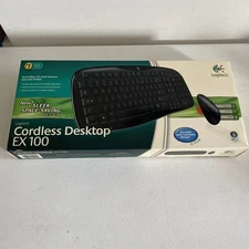 NEW Logitech EX100 BLACK Cordless Desktop Computer Keyboard & Mouse Set
