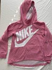 Nike Youth Med Pink Pullover Funnel Neck  Hoodie White Logo Athleisure Cozy
