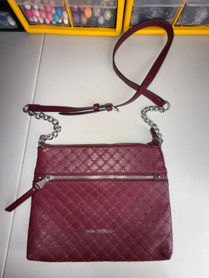 Dana Bushman Burgundy leather crossbody bag with silver chain strap