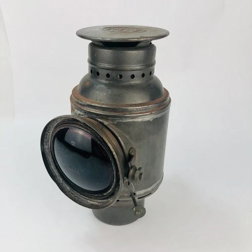 Antique Dietz WW1 Era Lantern Kerosene Military Truck Driving Car Lamp Red Glass