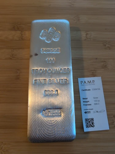 100 oz PAMP Suisse Silver Bar - .999 Fine with Certificate