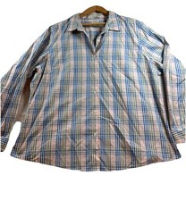 LL Bean Womens 2X Wrinkle Free Button Front Shirt Blue Pink Green Plaid
