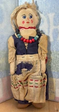 Antique Folk Cloth Rag Doll, 12"