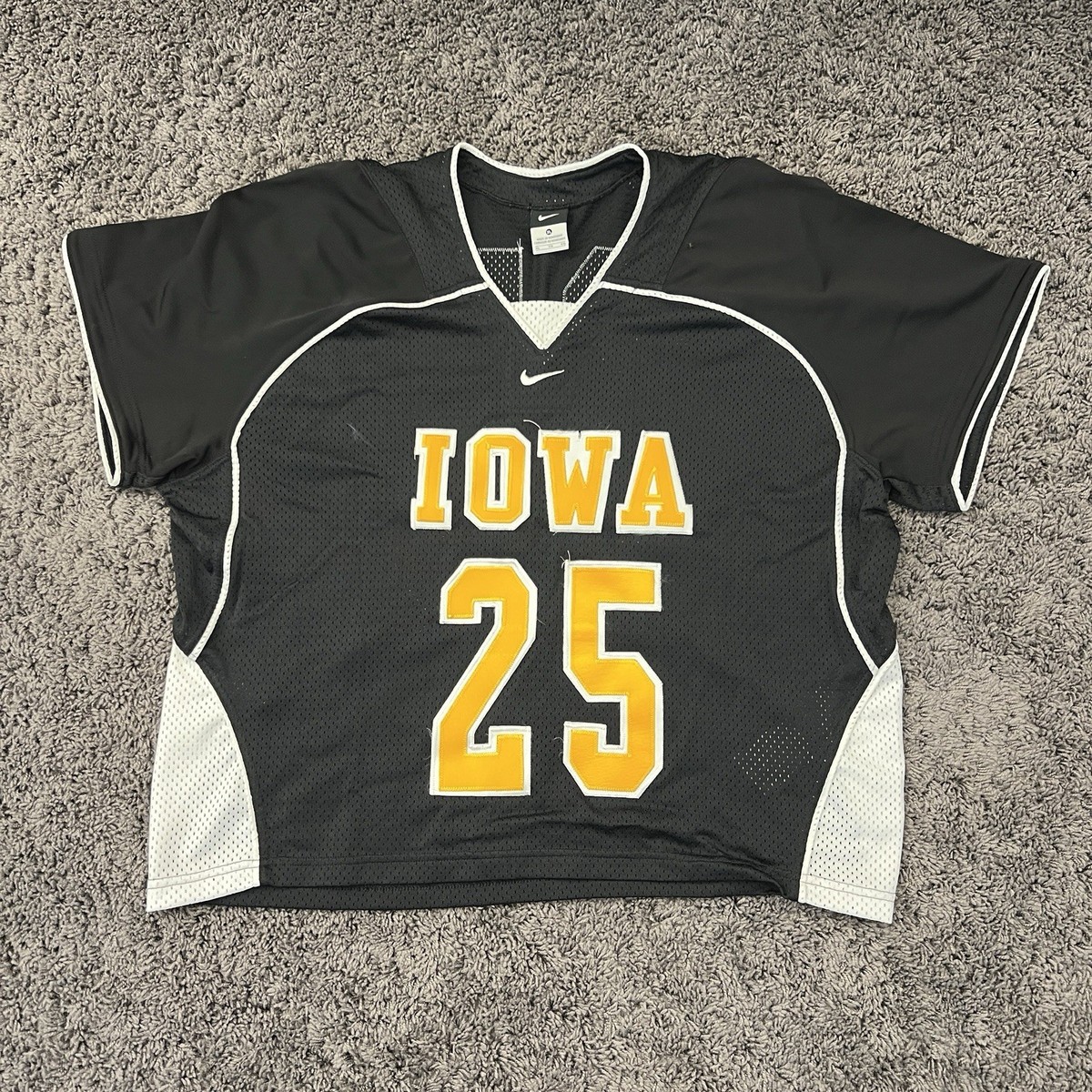 VTG Iowa Hawkeyes Nike Men’s Lacrosse Jersey Black White Gold University  #25 Y2K