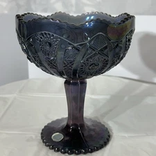 Imperial Glass Company Iridescent Purple Pedestal Compote Bowl carnival glass