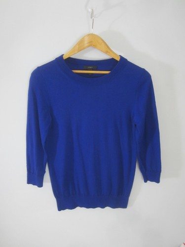 Suéter Pullover J Crew Para Mujer M Azul Lana Merino Tejido Cuello Redondo Manga 3/4 - Imagen 1 de 13