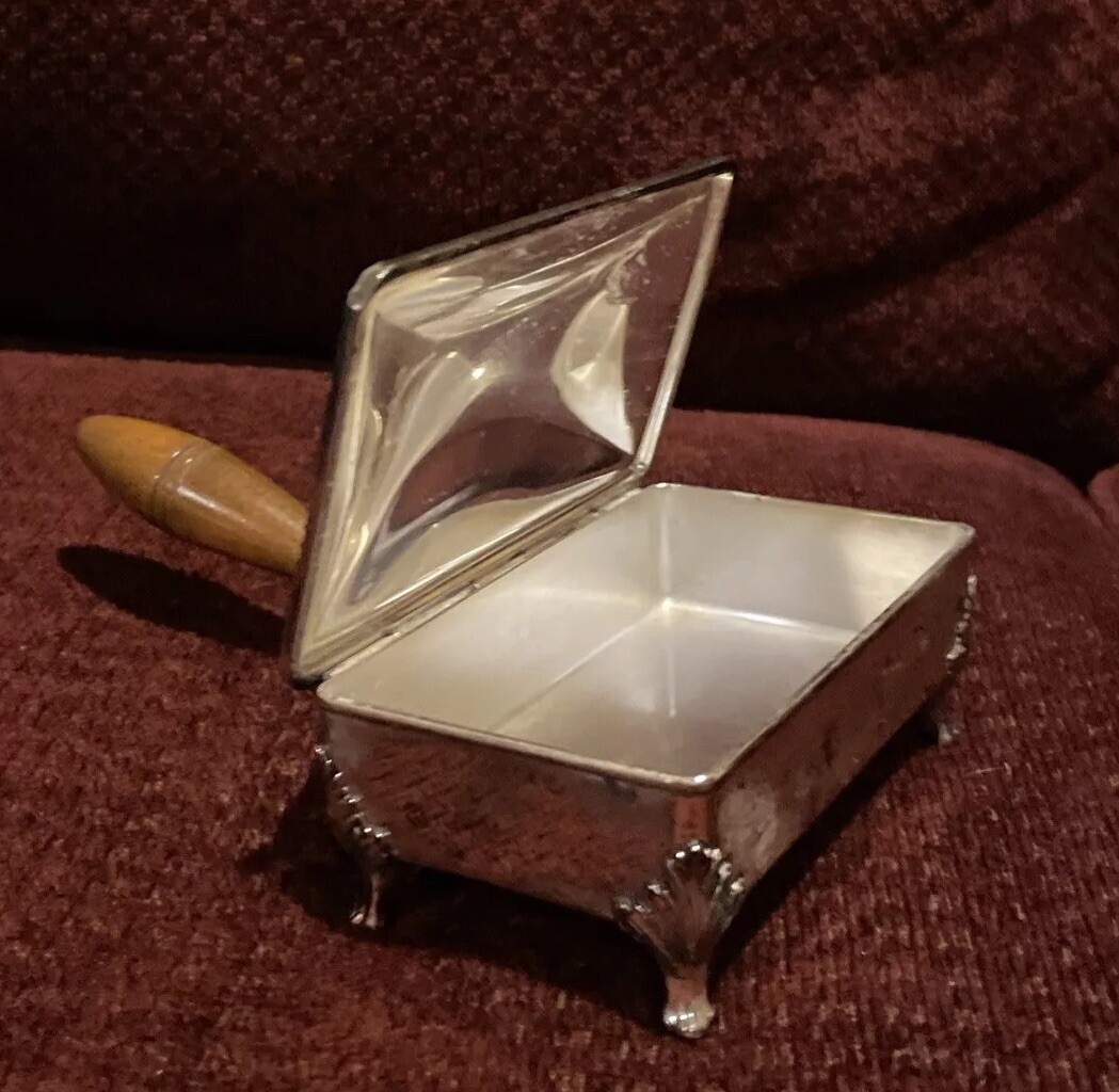 Vintage Lion Footed Silver Plate Cigarette Ash Box Hall Marked