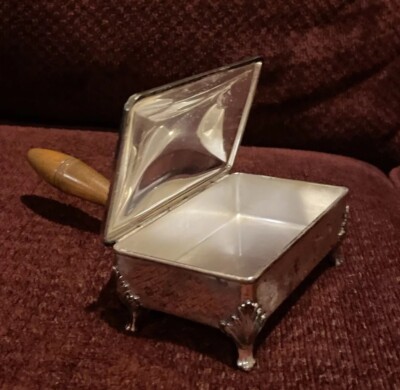 Vintage Lion Footed Silver Plate Cigarette Ash Box Hall Marked