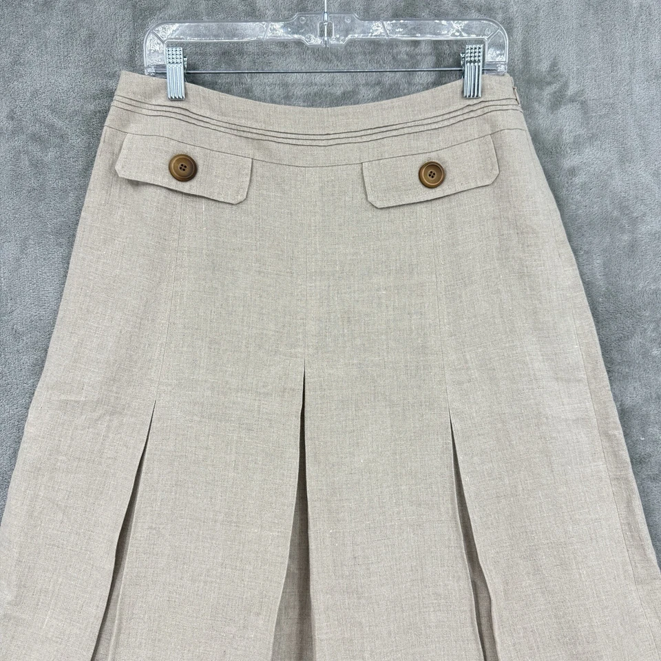 Falda Eccoci Mujer 10 Lino Plisado Línea A Náutica Minimalista Carrera Clásica Foto 3 de 4