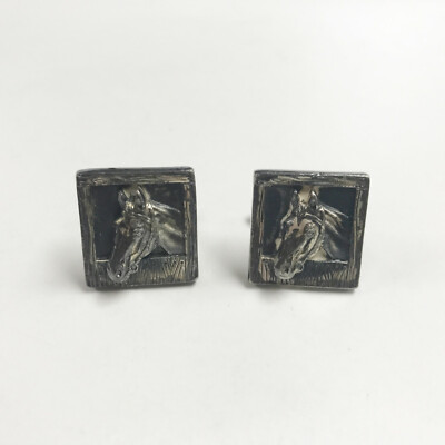 e821 Vintage 3D Horse Silver Tone Cuff Links