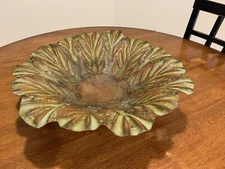 Large 15.5" Centerpiece Bowl Footed Rustic Pressed Tin Leaves