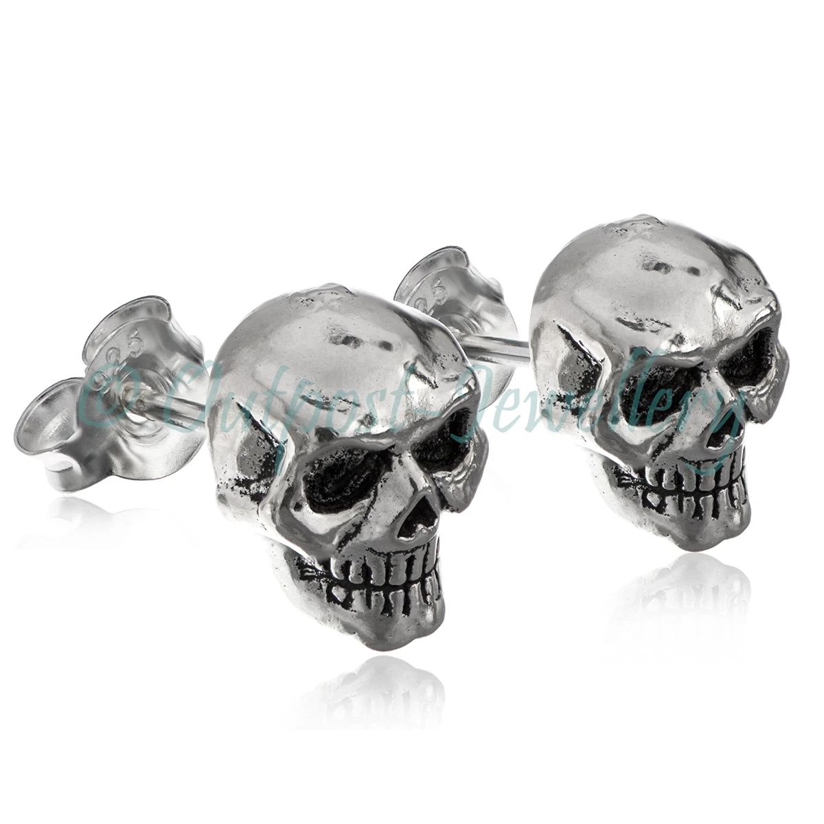Evil Skull Stud Earrings Real 925 Sterling Silver For Men Boy Goth Ear &amp; Helix