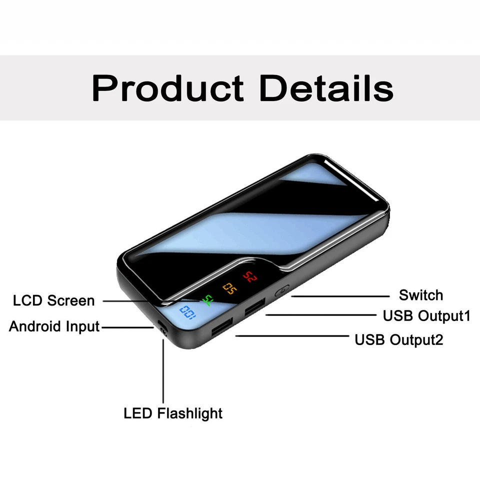 900000mAh 2 USB Batería Externa Rápida LED Banco de Alimentación Paquete Cargador para Teléfono Celular Foto 3 de 4