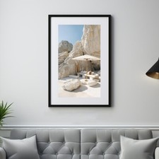 Calm Santorini Sunbed Umbrella Sea Poster Premium Quality Choose your Size