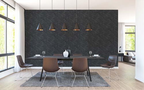 Papel pintado Vellón 0.53 x 10.05 m Mármol Negro Blanco - Imagen 2 de 5