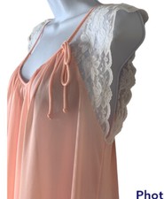 Vintage Pink Gown Small Ruffle Lace Cottagecore Prairie Country Satiny Nylon