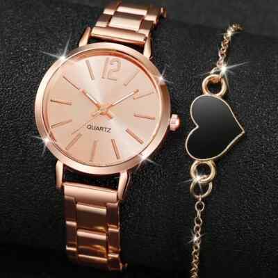 2pc Fashion Rose Golden Quartz Watch Set Quartz Movement And  display picture 3
