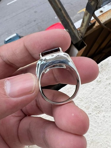 Stunning Natural Garnet Gemstone Solid 18k White Gold Ring for Men's SR3235 - Picture 7 of 8