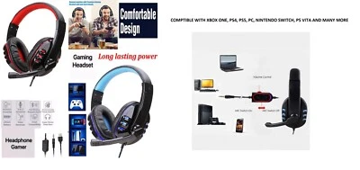 Gaming Headset with Microphone for PC Laptop PS4 Xbox One PS5 Headphones LED USB