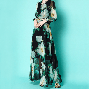 Womens-Fariy-Long-Swing-Dress-V-Neck-Chiffon-Floral-Occident-Ball-Gown-Dress-New
