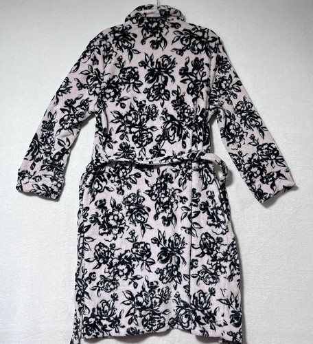 Nicole Miller Plush Belted Bathrobe Short Super Soft Pink Floral Cozy Sz L/XL - Picture 7 of 9