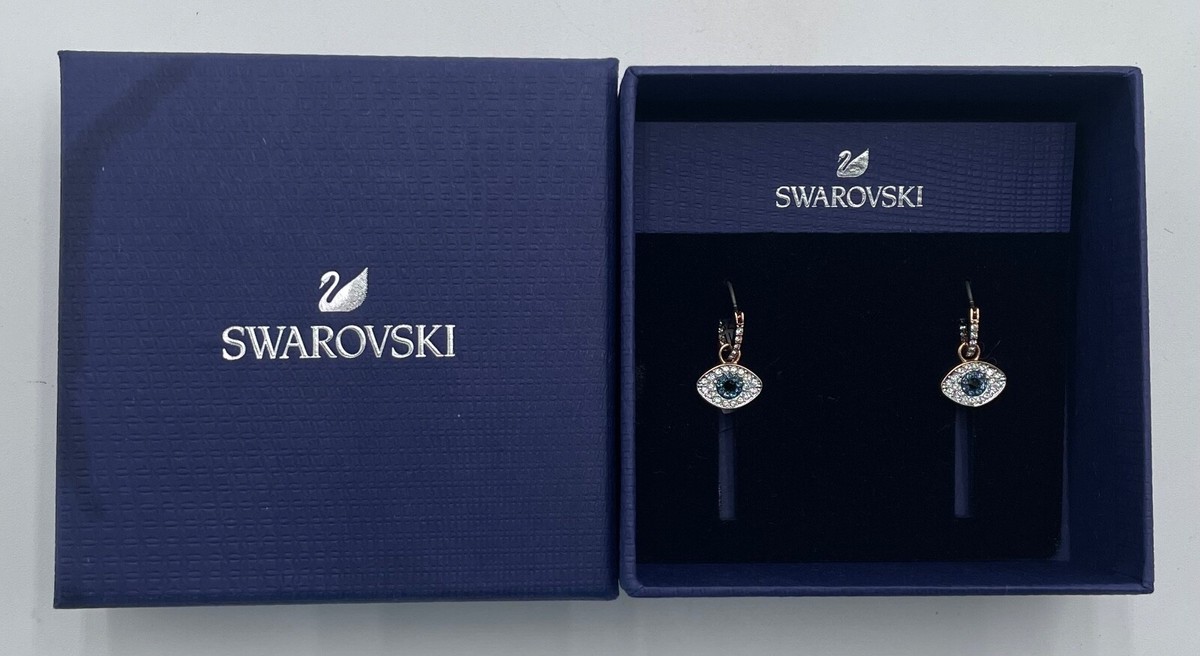 【SWAROVSKI】Duo Rose Gold Tone Blue Evil Eye フープ ピアス Swarovski Crystal Duo Evil Eye Hoop Pierced Earrings Rose