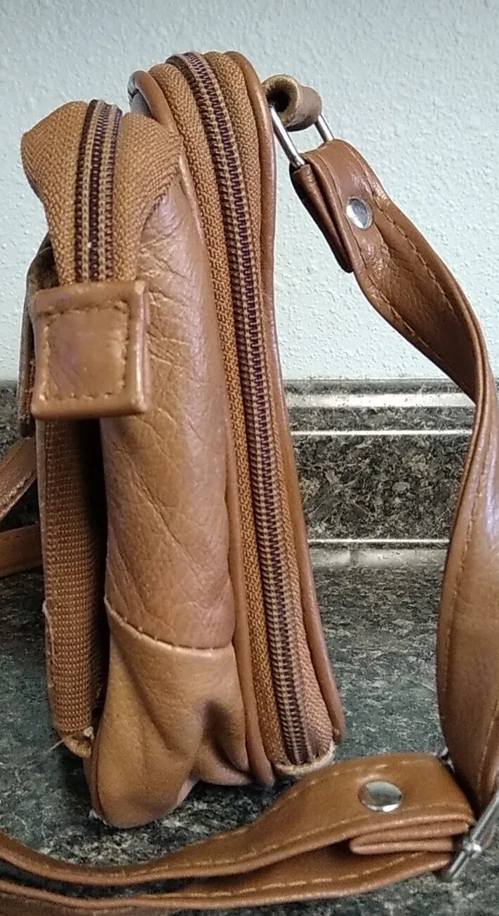 VTG 90's Brown Patchwork Leather Small Crossbody … - image 3