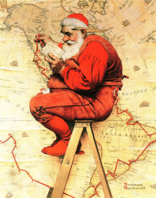 Norman Rockwell Santa At The Map Canvas Print 16 x 20