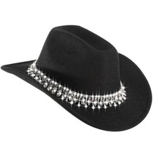 Womens Rhinestone-Cowgirl Cowboy Hat Wide Medium-Large Black-rhinestone Drop