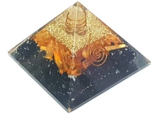 Orange Selenite & Tourmaline Calmness Soothing Healing Protection Orgone Pyramid