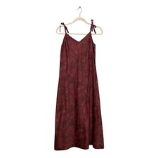 Peruvian Connection Women M Maroon Black Printed Dress Shoulder Tie Strap Cotton