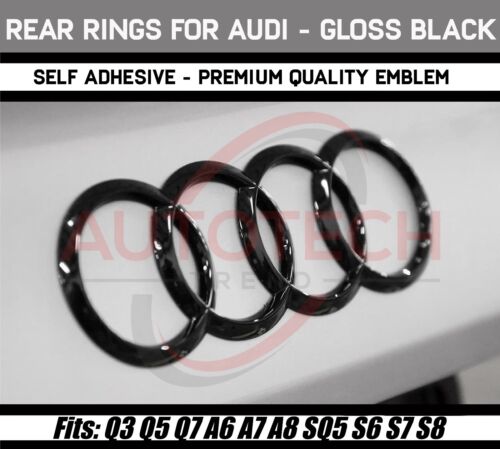 Audi Brilloss Anillos Negros Tronco Puerta Levadiza Emblema Logotipo Trasero Insignia Q3 Q5 Q7 A6 A8 SQ5 - Imagen 1 de 2